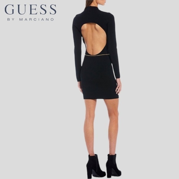 GUESS NWT Mariah Long Sleeve Mock Neck Open Back MiniDress w/Logo Chain Belt/XL - Picture 8 of 15